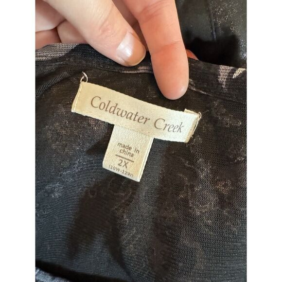 Coldwater Creek  2X Plus Semi Sheer Top Y2K Graphics Sequin Dark Floral - Picture 10 of 10